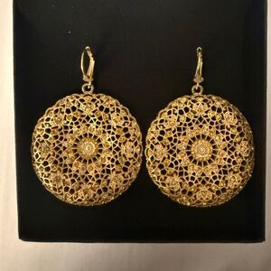 Ornate Gold Round Filigree Drop Earrings for Women